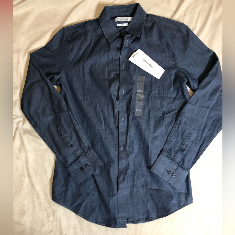 Blue Calvin Klein Dress Shirt Size XS Slim Fit